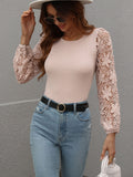 Lace Sleeve Round Neck Ribbed Top • More Colors