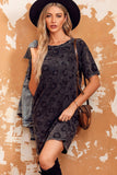 Oversized Fit Leopard Round Neck Dropped Shoulder Dress with Pockets
