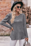 Round Neck Puff Sleeve Ribbed Top • More Colors