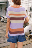 Striped Round Neck Short Sleeve Knit Top • More Colors