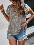 Printed Short Sleeve Tie Neck Blouse • More Colors