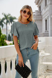 Eyelet Flutter Sleeve Round Neck Top • More Colors