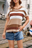 Striped Round Neck Short Sleeve Knit Top • More Colors