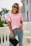 Eyelet Flutter Sleeve Round Neck Top • More Colors