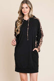 Drawstring Leopard Long Sleeve Hooded Dress