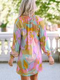 Printed Tie Neck Long Sleeve Tunic/Dress