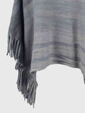 Striped Boat Neck Poncho with Fringe  • More Colors