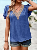 Contrast V-Neck Petal Sleeve Top • More Colors