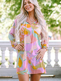 Printed Tie Neck Long Sleeve Tunic/Dress