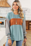 Striped Round Neck Lantern Sleeve Sweatshirt • More Colors