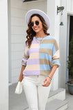 Round Neck Long Sleeve Color Block Dropped Shoulder Pullover Sweater • More Colors