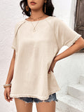 Round Neck Raglan Sleeve Fringe Detail Top • More Colors