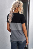 Color Block Side Slit Round Neck T-Shirt