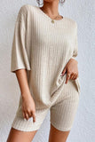 Round Neck Ribbed Top and Shorts Lounge Set • More Colors