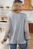 Striped Round Neck Lantern Sleeve Sweatshirt • More Colors