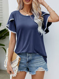 Pom-Pom Trim Flutter Sleeve Round Neck Tee • More Colors