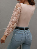 Lace Sleeve Round Neck Ribbed Top • More Colors