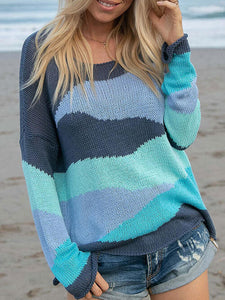 Color Block Round Neck Drop Shoulder Sweater