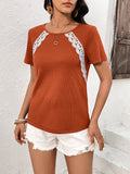 Lace Trim Contrast Waffle-Knit Top • More Colors