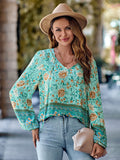 Printed Tie Neck Long Sleeve Blouse • More Colors