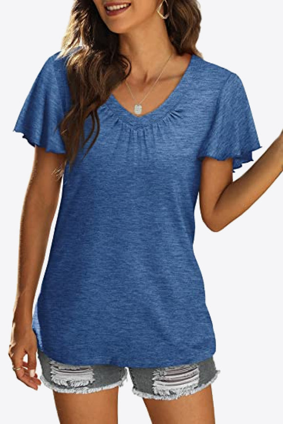 V-Neck Flutter Sleeve Tee Shirt • More Colors