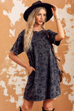 Oversized Fit Leopard Round Neck Dropped Shoulder Dress with Pockets
