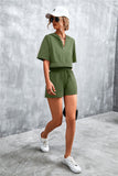 Half Zip Cropped Hooded T-Shirt and Shorts Set • More Colors