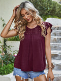 Spliced Lace Round Neck Flutter Sleeve Top • More Colors