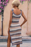 Striped Tie Shoulder Split Cover Up Dress • More Colors