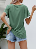 Pom-Pom Trim Flutter Sleeve Round Neck Tee • More Colors