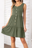 Decorative Button Scoop Neck Sleeveless Tiered Dress • More Colors