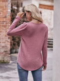 Pleated Detail Curved Hem Long Sleeve Top • More Colors