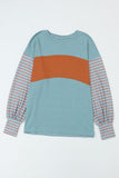 Striped Round Neck Lantern Sleeve Sweatshirt • More Colors