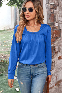 Ruched Square Neck Long Sleeve T-Shirt • More Colors