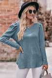 Round Neck Puff Sleeve Ribbed Top • More Colors