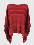 Striped Boat Neck Poncho with Fringe  • More Colors