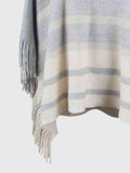 Striped Boat Neck Poncho with Fringe  • More Colors