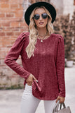 Round Neck Puff Sleeve Ribbed Top • More Colors