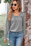 Ruched Square Neck Long Sleeve T-Shirt • More Colors