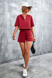 Half Zip Cropped Hooded T-Shirt and Shorts Set • More Colors