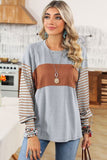 Striped Round Neck Lantern Sleeve Sweatshirt • More Colors