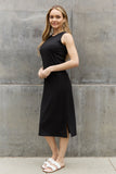 Ribbed Knit Sleeveless Midi Dress in Black