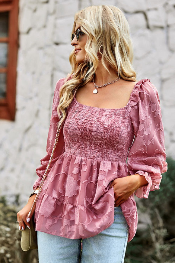 Smocked Square Neck Flounce Sleeve Blouse • More Colors