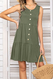 Decorative Button Scoop Neck Sleeveless Tiered Dress • More Colors