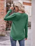 Pleated Detail Curved Hem Long Sleeve Top • More Colors