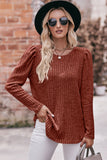 Round Neck Puff Sleeve Ribbed Top • More Colors