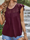 Spliced Lace Round Neck Flutter Sleeve Top • More Colors