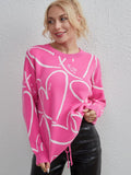 Heart Pattern Drawstring Hem Sweater • More Colors