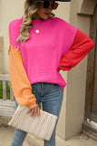 Color Block Round Neck Dropped Shoulder Sweater • More Colors