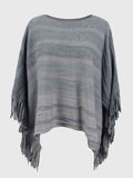 Striped Boat Neck Poncho with Fringe  • More Colors